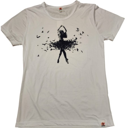 Polera Blanca Larga - Bailarina Hojas Negras